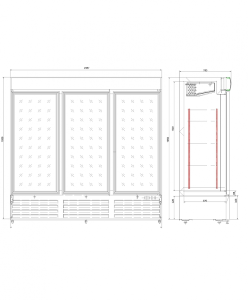 Dimensions vitrine réfrigérée verticale 3 portes en location