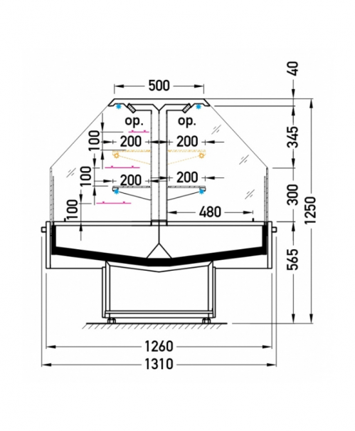 Dimensions bac îlot réfrigéré semi-vertical en location