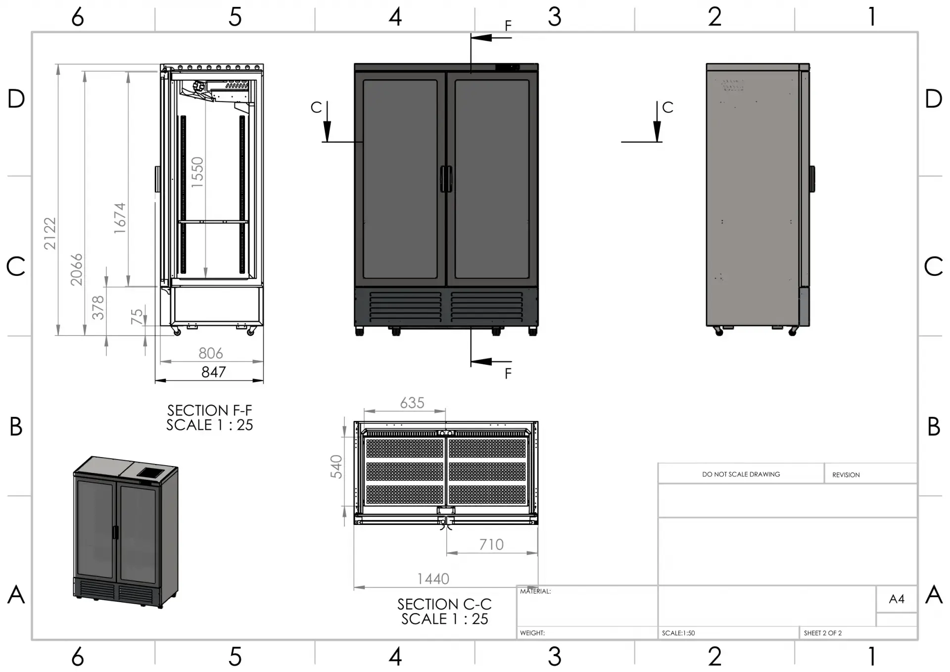 Dimensions vitrine verticale négative 2 portes en location