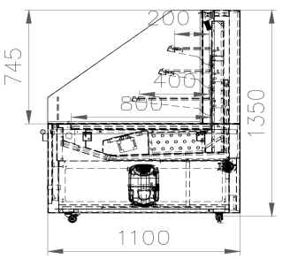 Vitrine réfrigérée semi-verticale MILANO haute 1 m 30 schéma